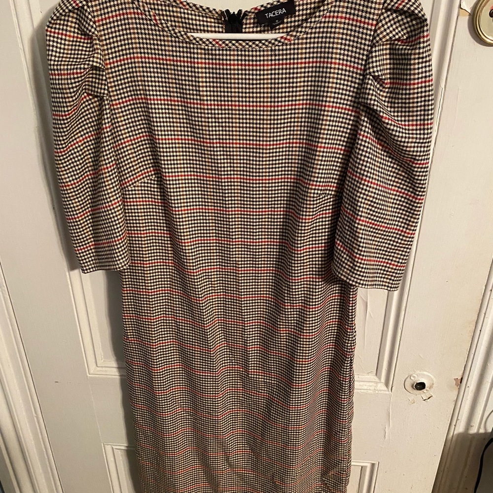 Red, black and white plaid dress.  Tacera size small.  Very little wear